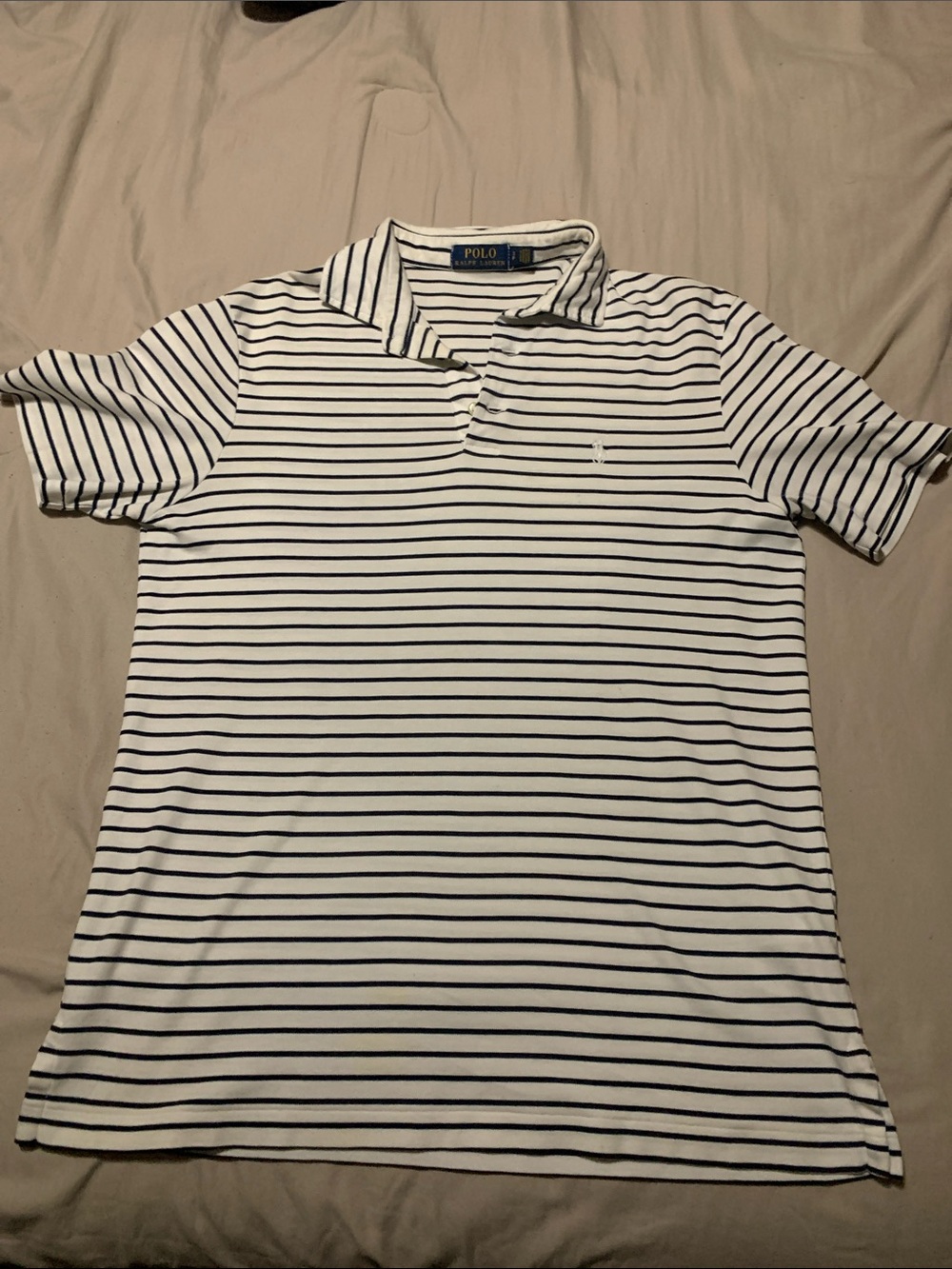 Polo by Ralph Lauren White & Navy Striped Polo Shirt